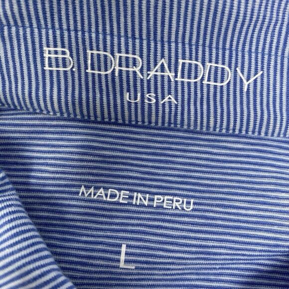 B. Draddy Men's Large Cotton Blend Blue Striped Stretch‎ Short Sleeve Golf Polo - Picture 4 of 6